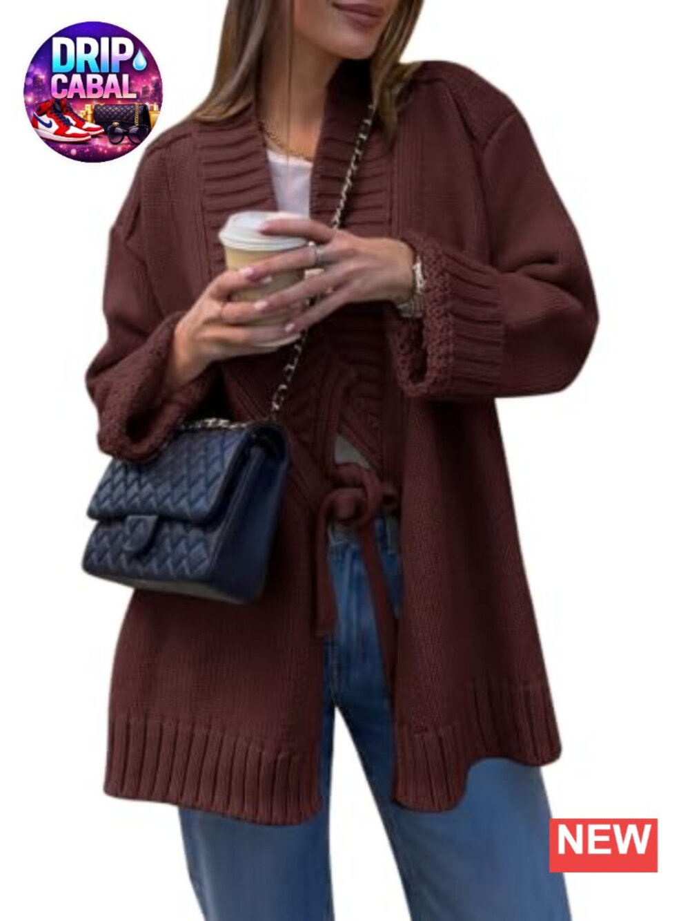 Women's V-Neck Wrap Cardigan Tie Front Chunky Knit